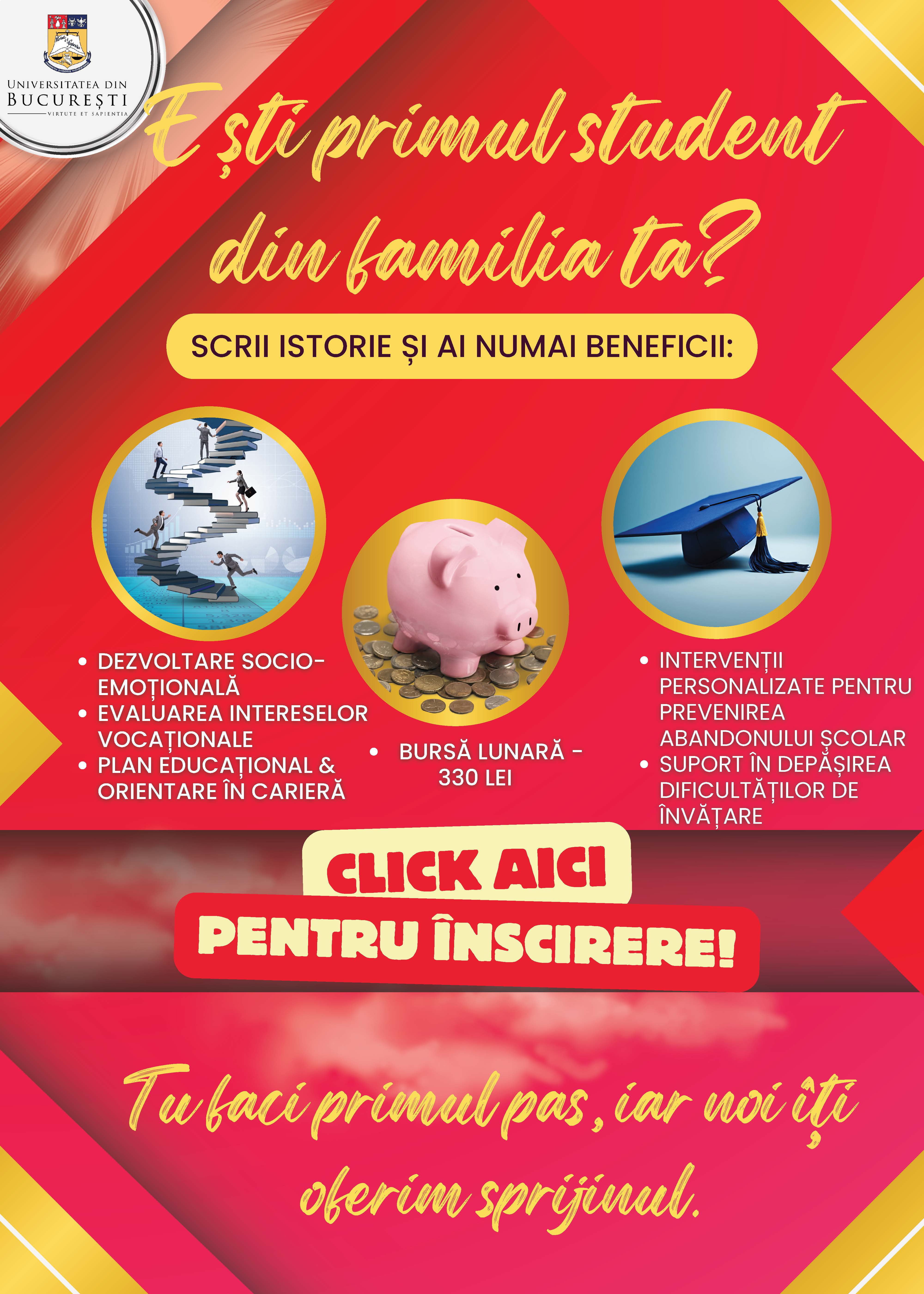 Facultatea de Administrație și Afaceri anunță începerea înscrierilor pentru participarea la proiectele destinate sprijinirii Primului student din familie: SUCCES și APOLLO!